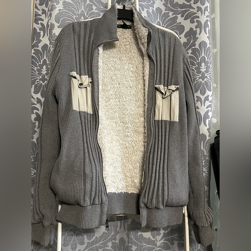 INC International Concepts Men's zip-up faux fur-lined sweater jacket size S